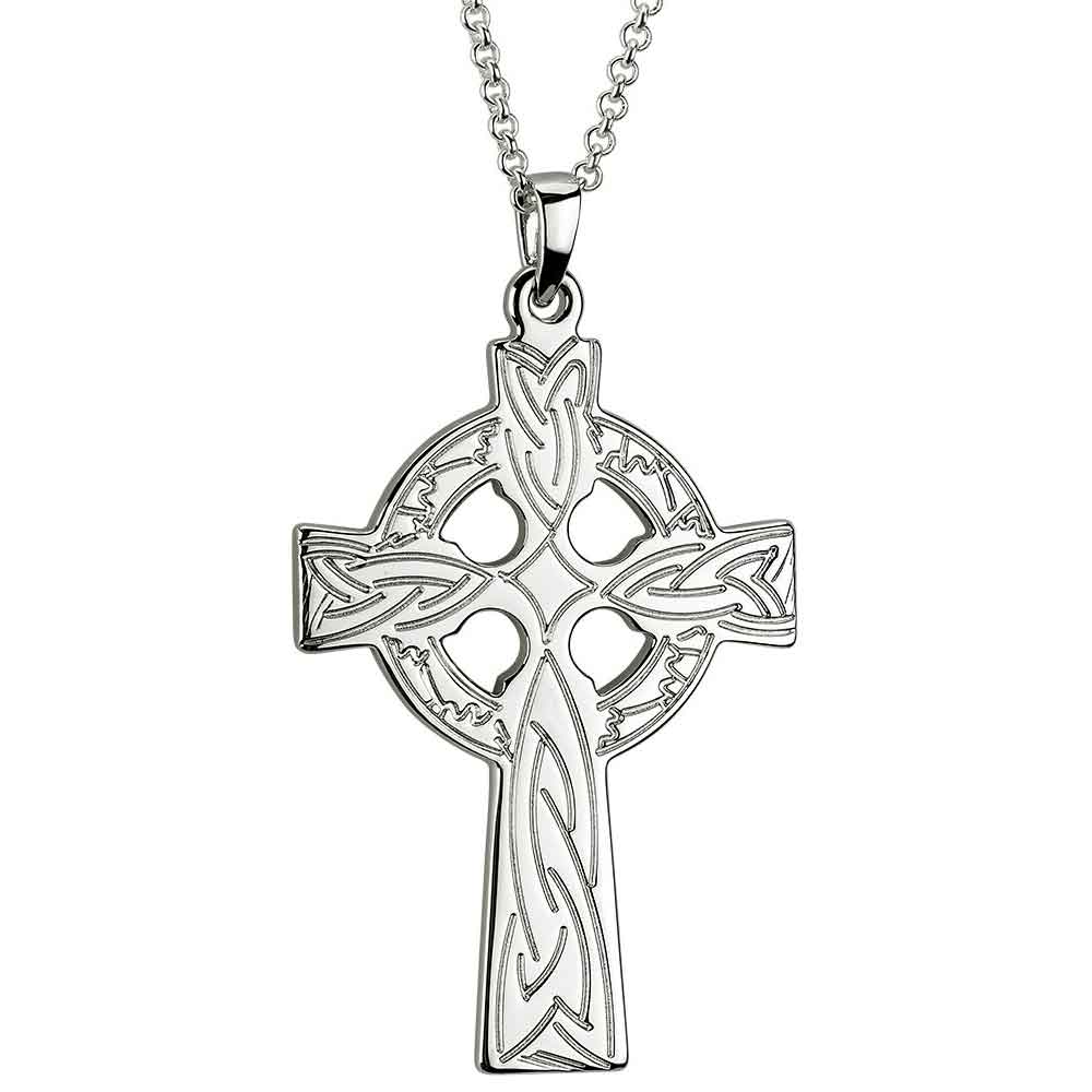 Product image for Celtic Pendant - Men's Sterling Silver Engraved Celtic Cross Pendant with Chain