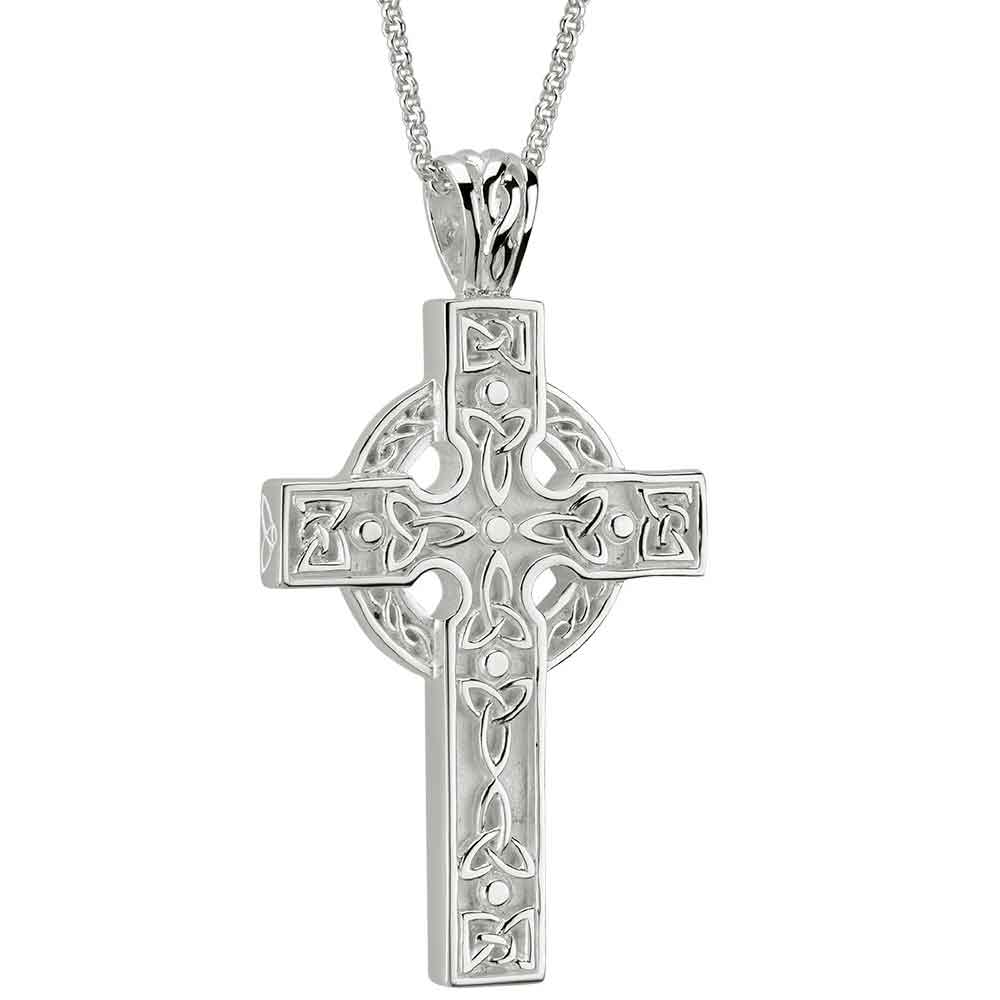 Product image for Celtic Pendant - Men's Sterling Silver Celtic Trinity Knot detail Cross with Chain