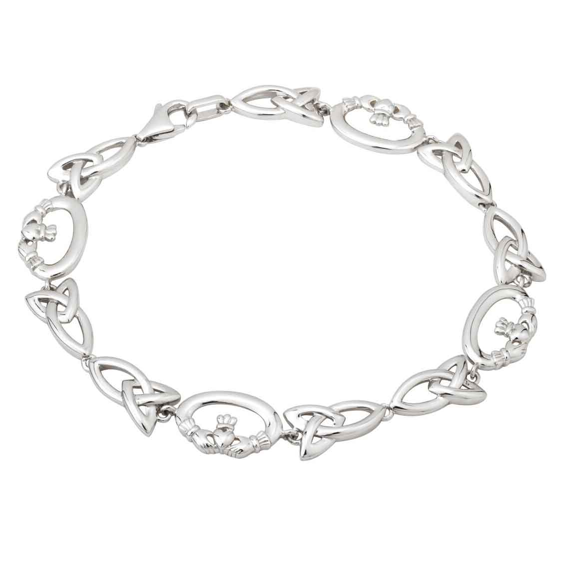 Product image for Irish Bracelet - Sterling Silver Claddagh and Trinity Knot Celtic Bracelet
