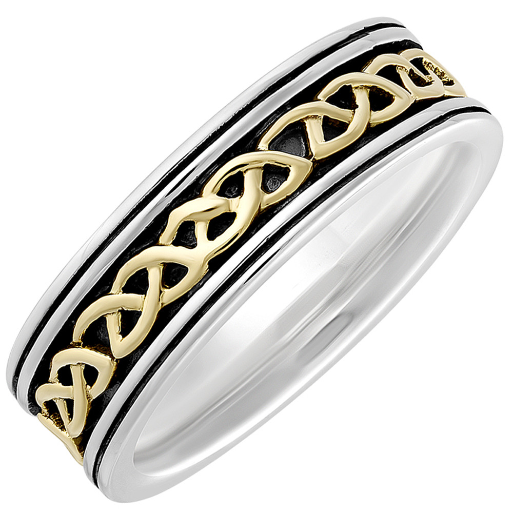 Product image for Irish Rings | 10k Gold & Sterling Silver Ladies Oxidized Celtic Knot Ring