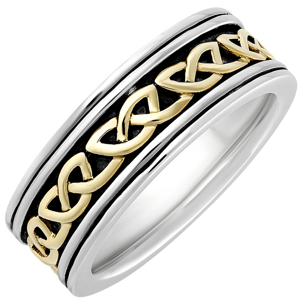 Product image for Irish Rings | 10k Gold & Sterling Silver Mens Oxidized Celtic Knot Ring