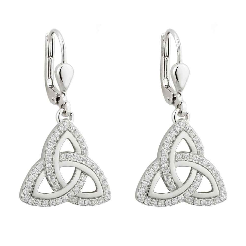 Product image for Trinity Knot Earrings - Sterling Silver Cublic Zirconia Drop Irish Earrings