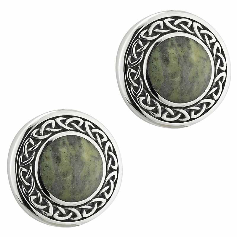 Product image for Irish Earrings | Connemara Marble Sterling Silver Celtic Knot Stud Earrings
