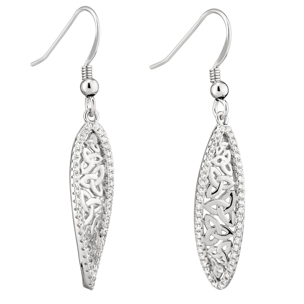 Product image for Irish Earrings | Sterling Silver Trinity Knot Twist Crystal Celtic Earrings