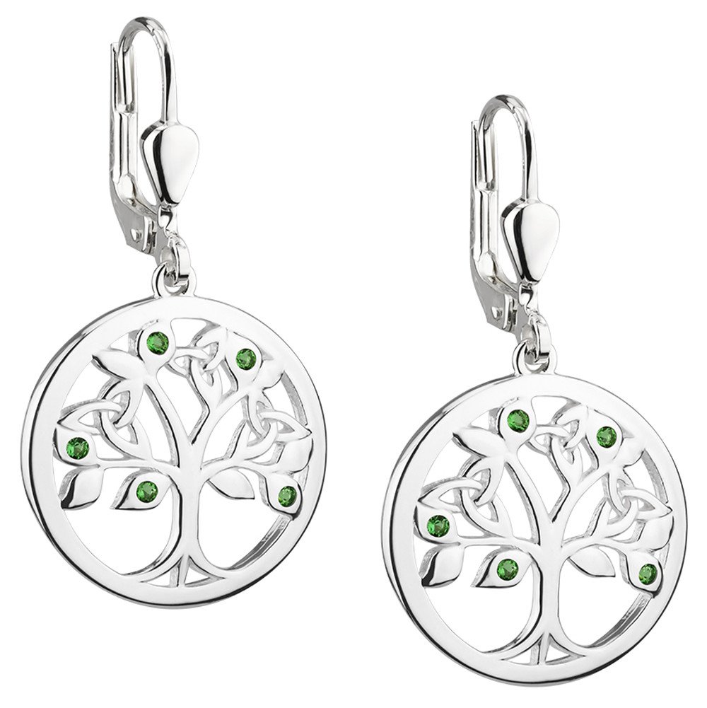 Product image for Irish Earrings | Sterling Silver Green Crystal Celtic Tree of Life Earrings