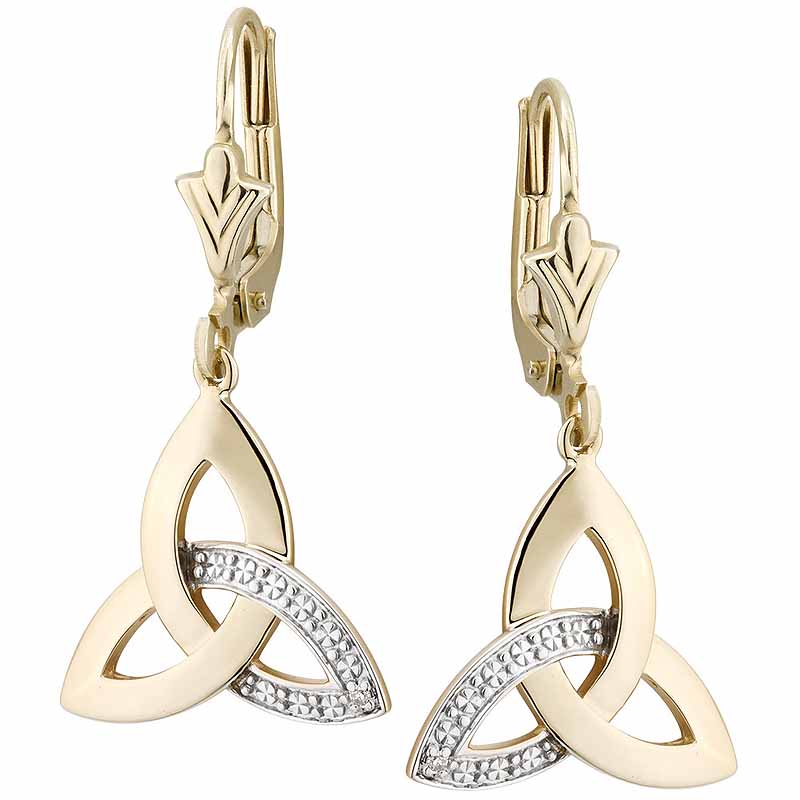 Product image for Irish Earrings | 10k Gold Diamond Trinity Knot Celtic Drop Earrings