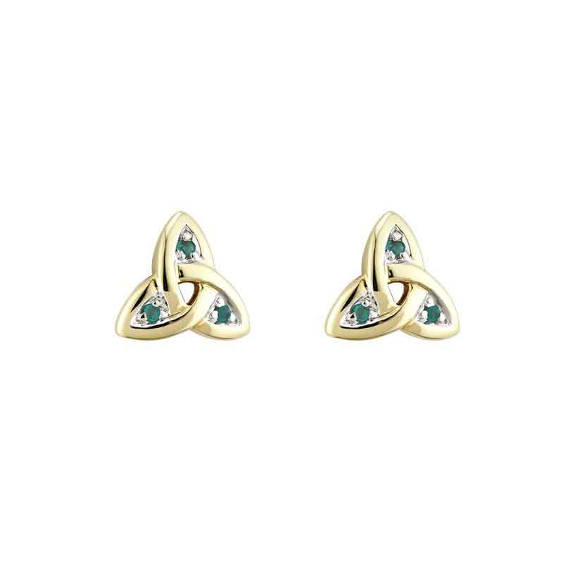 Product image for Irish Earrings | 9k Gold Green Agate Stud Trinity Knot Earrings