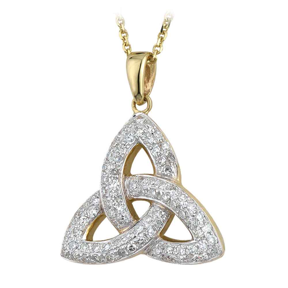 Product image for Celtic Pendant - 14k Yellow Gold and Micro Diamonds Trinity Knot Pendant with Chain