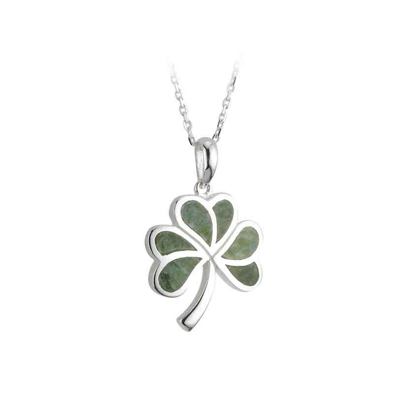 Product image for Irish Necklace - Sterling Silver Shamrock Connemara Marble Pendant
