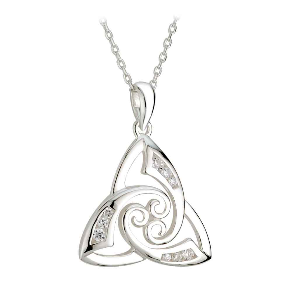 Product image for Celtic Pendant - Sterling Silver Cubic Zirconia Trinity Knot Twist Pendant with Chain
