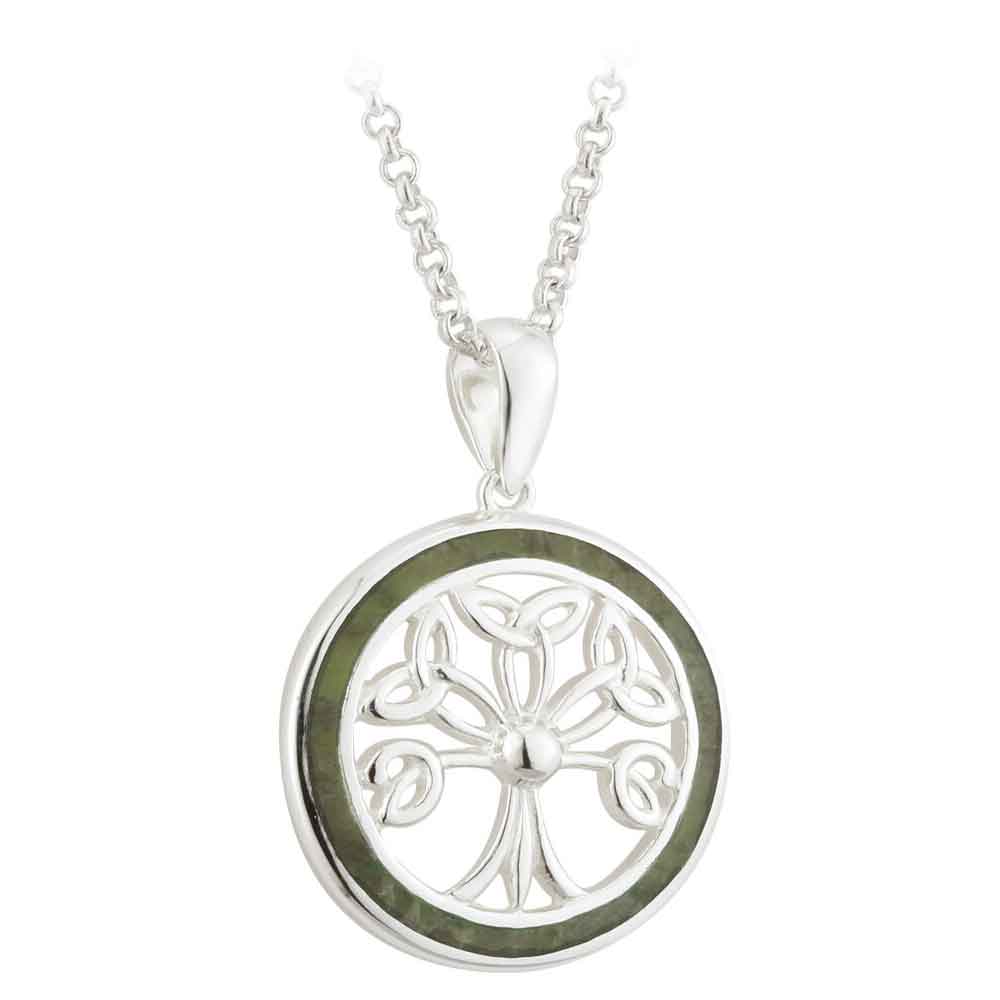 Product image for Celtic Pendant - Sterling Silver and Connemara Marble Tree of Life Irish Necklace