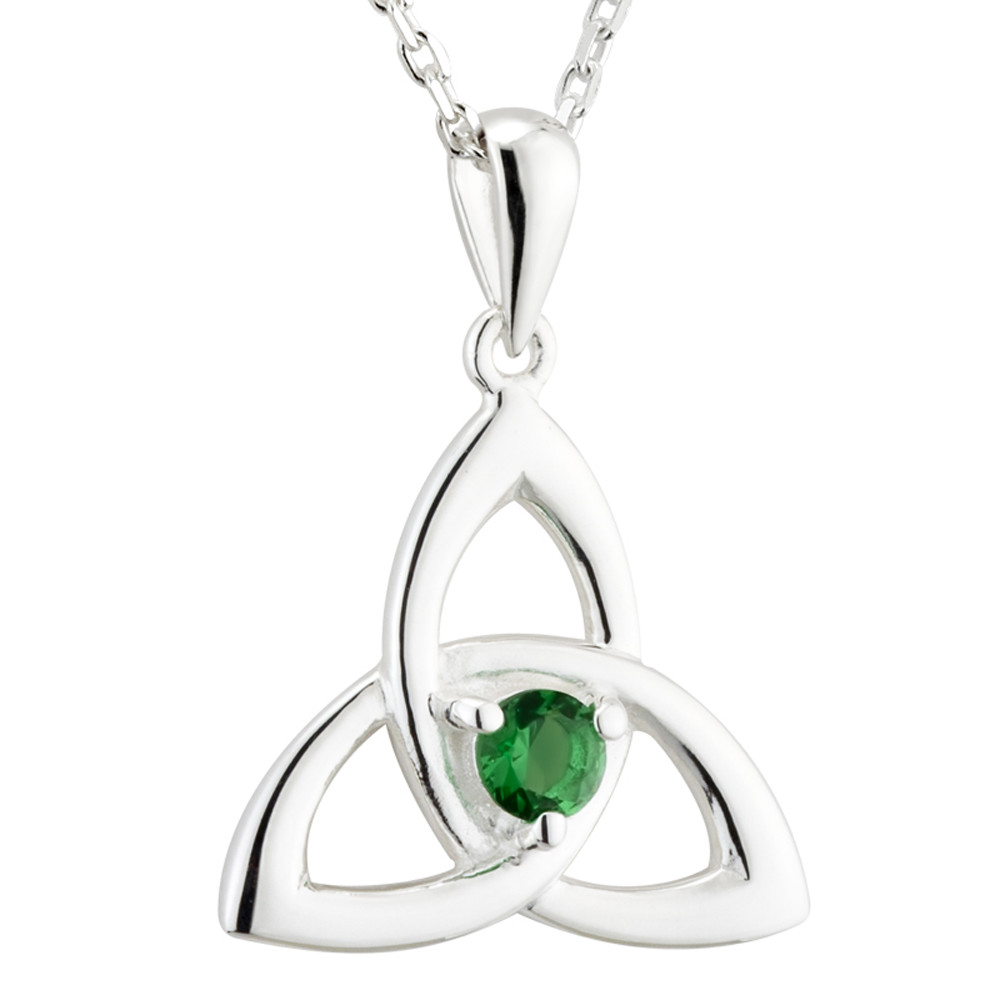 Product image for Irish Necklace | Sterling Silver Green Crystal Celtic Trinity Knot Pendant