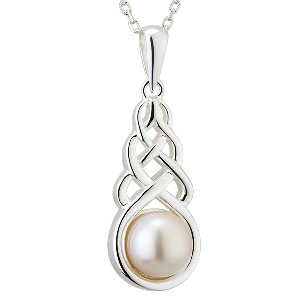 Product image for Irish Necklace - Sterling Silver Pearl Celtic Knot Pendant