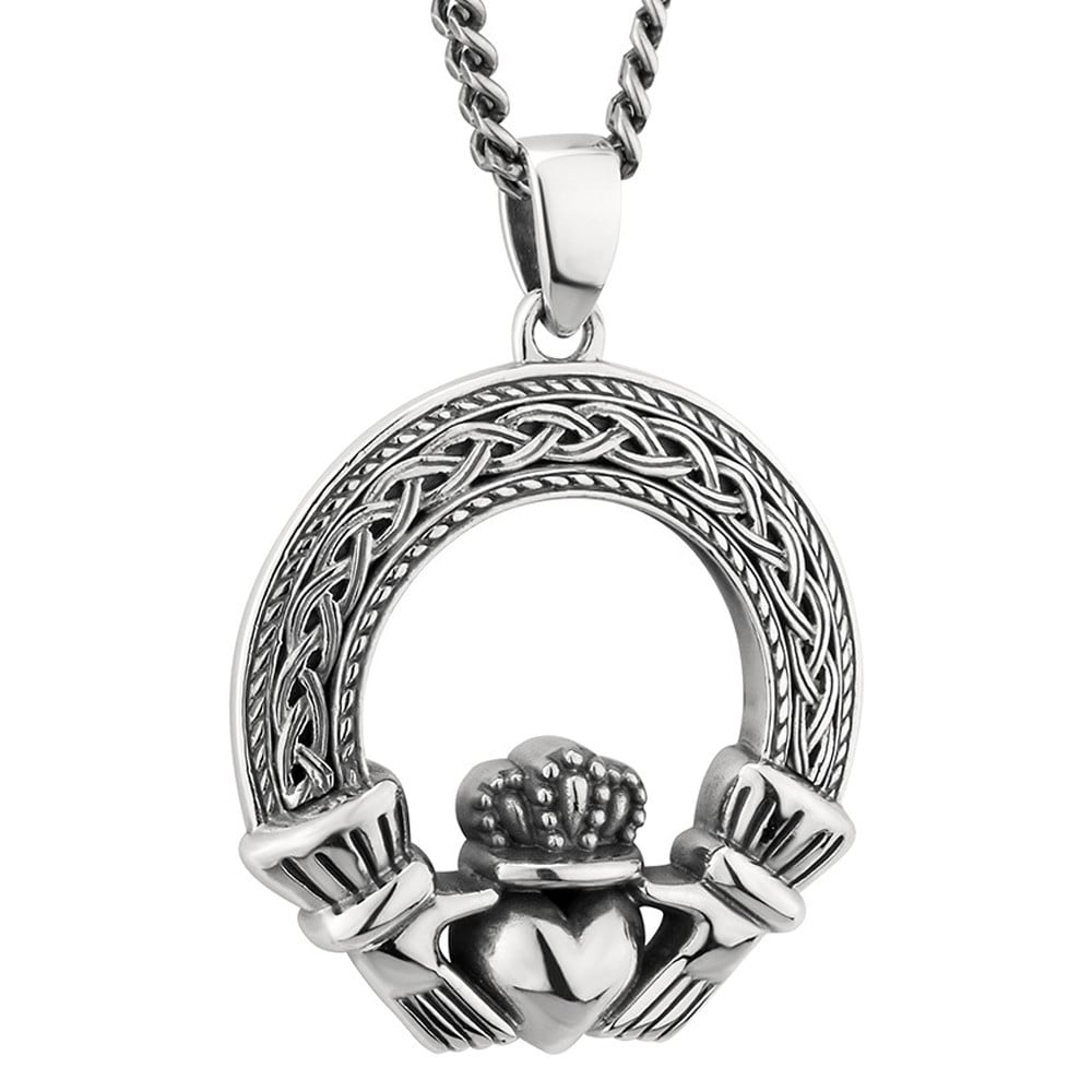 Product image for SALE | Mens Irish Jewelry | Sterling Silver Celtic Claddagh Pendant