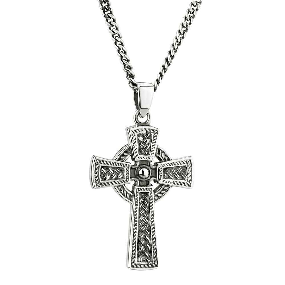 Product image for Irish Necklace | Mens Sterling Silver Oxidized Celtic Cross Pendant