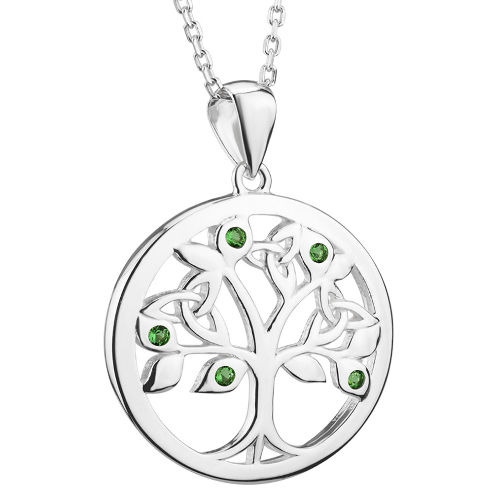 Product image for Irish Necklace | Sterling Silver Green Crystal Celtic Tree of Life Pendant