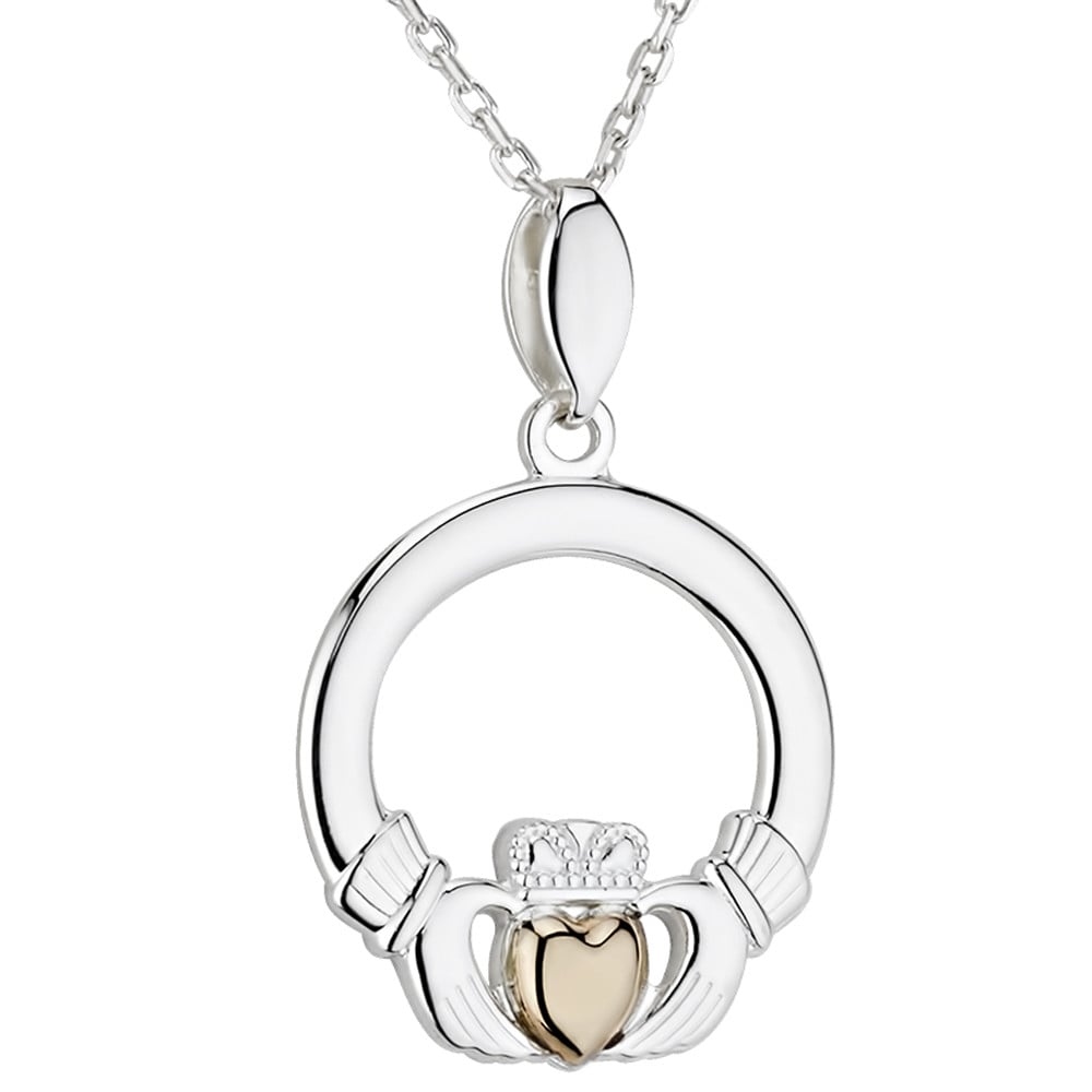 Product image for Irish Necklace | 10k Gold Heart Sterling Silver Claddagh Pendant