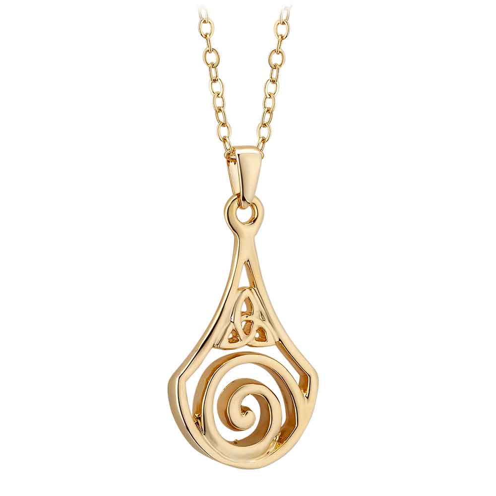 Product image for SALE | Irish Necklace | Gold Plated Trinity Knot Celtic Spiral Pendant