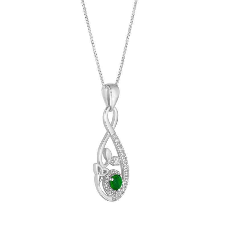 Product image for Irish Necklace | Sterling Silver Green Crystal Ornate Celtic Trinity Knot Pendant