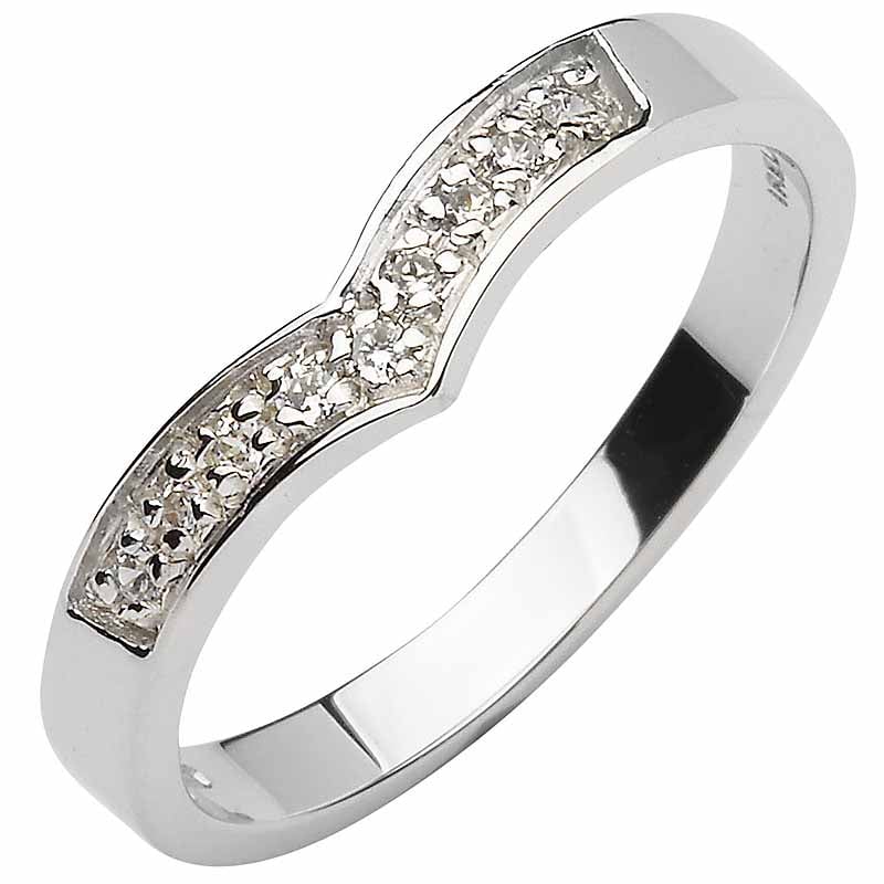 Product image for Irish Wedding Band - 10k  White Gold Diamond Ladies Wishbone Ring
