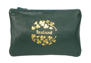 Product image for Green Leather Top Zip Purse - Ireland and Shamrocks