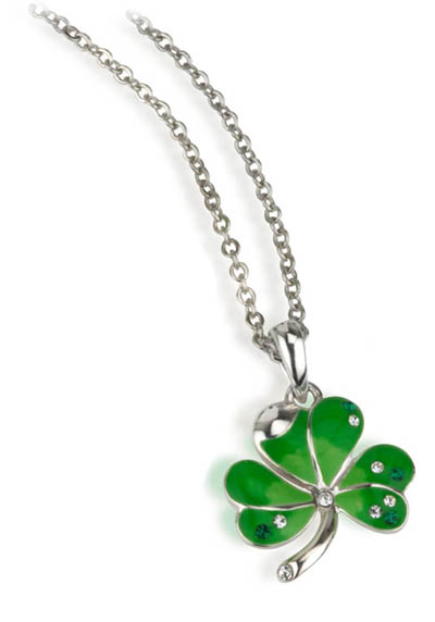 Product image for Irish Necklace - Rhodium Plated Green Enamel and Crystal Shamrock Pendant with Chain