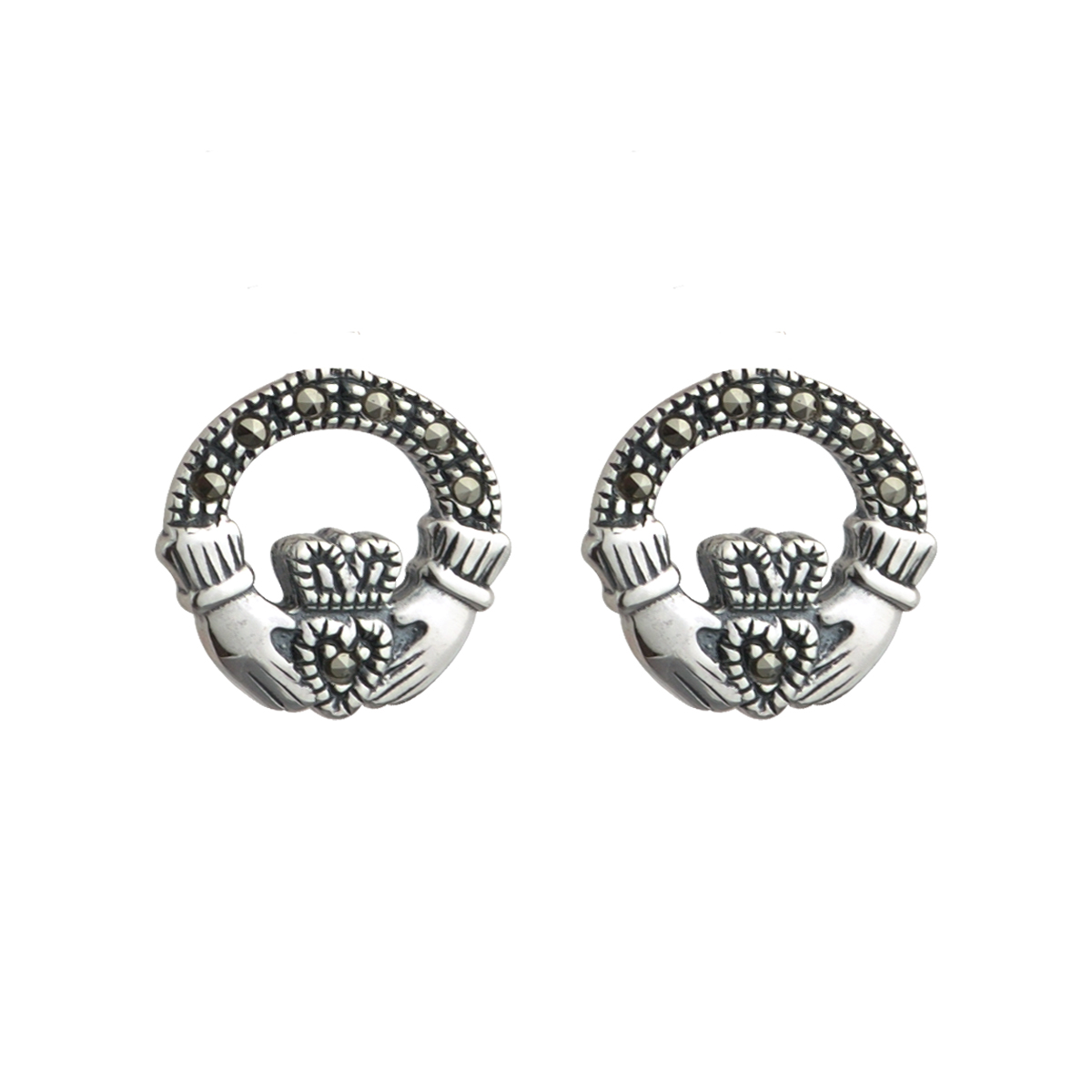 Product image for Sterling Silver Marcasite Claddagh Earrings