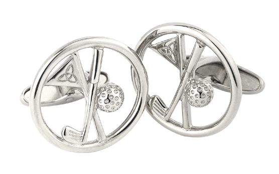 Product image for Irish Golf Cufflinks - Sterling Silver Cufflinks with Trinity Knot Flag and Golf Club Design