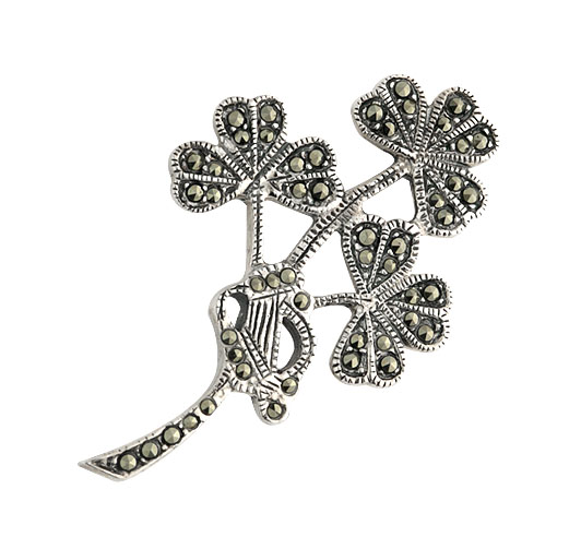 Product image for Sterling Silver Marcasite Shamrock Spray Brooch