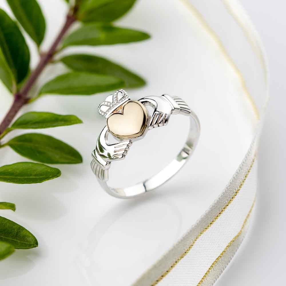 Product image for Claddagh Ring - Ladies Sterling Silver and 10k Gold Heart Claddagh Ring