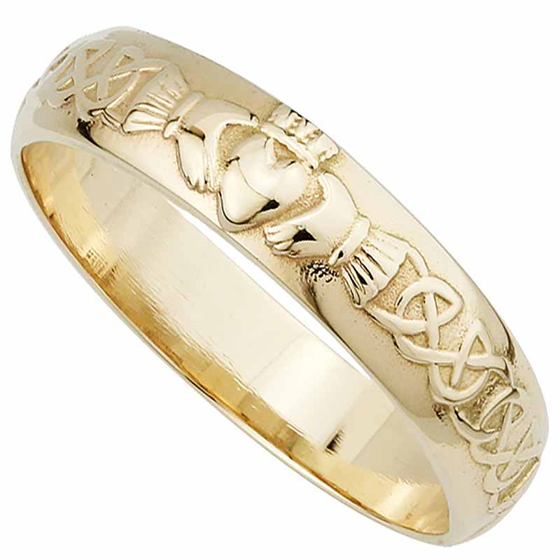 Irish Wedding Ring Men's 14k Gold Claddagh Wedding Band at