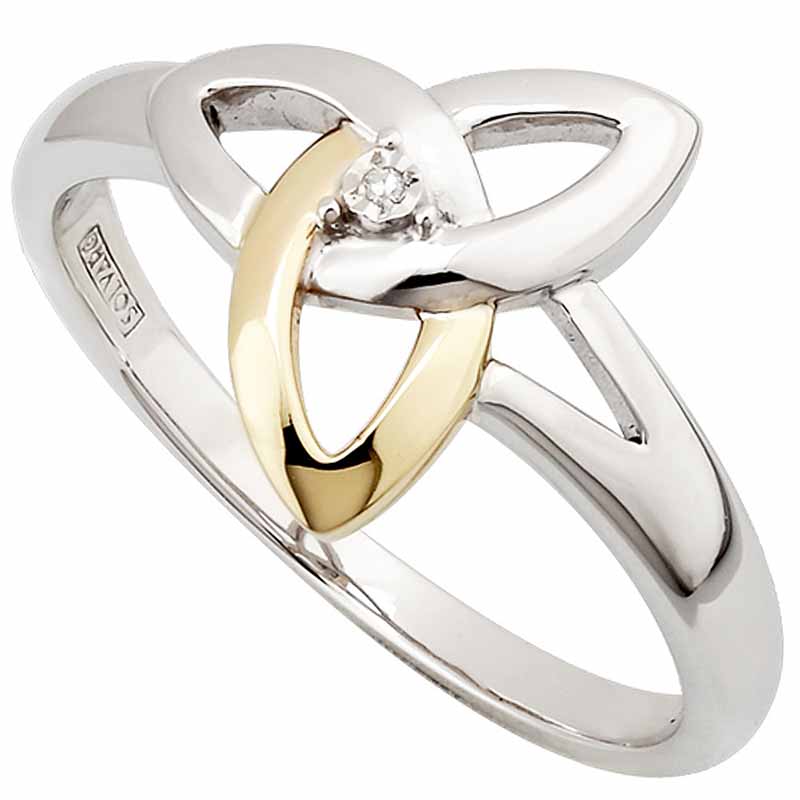 Product image for Celtic Ring - Silver, 10k Gold & Diamond Trinity Knot Ring