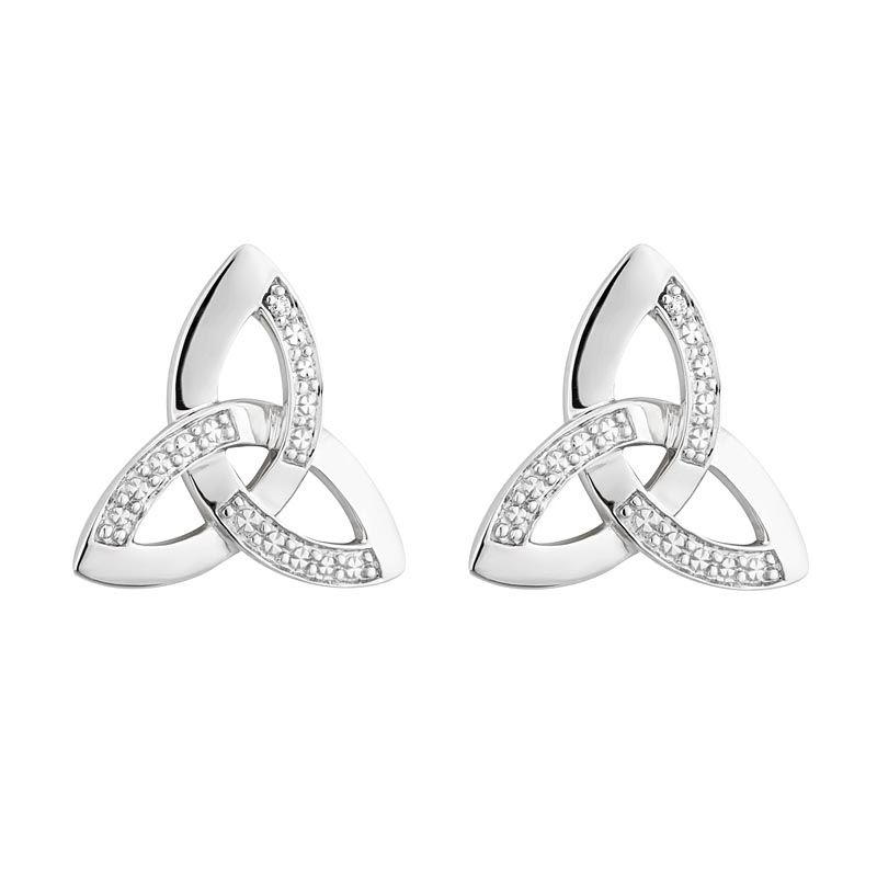 Product image for SALE | 14k White Gold Trinity Knot Diamond Stud Earrings