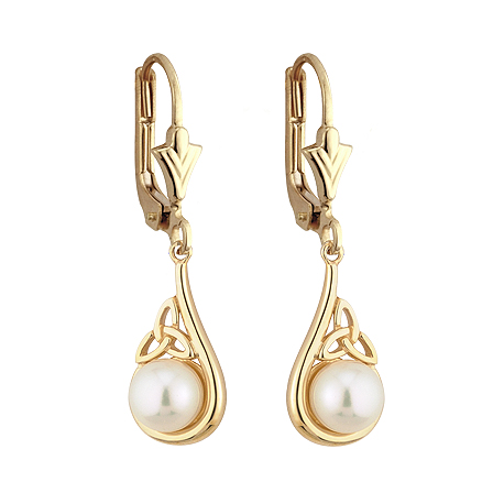 Product image for Trinity Knot Earrings - 14k Gold Trinity Knot Pearl Irish Earrings