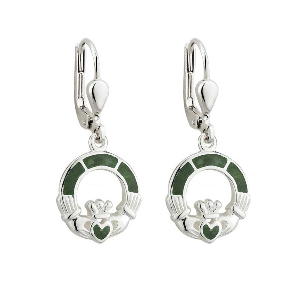 Product image for Claddagh Earrings - Sterling Silver Connemara Marble Claddagh Drop Earrings