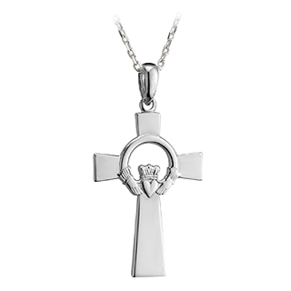 Product image for Celtic Pendant - Sterling Silver Claddagh Celtic Cross Pendant with Chain