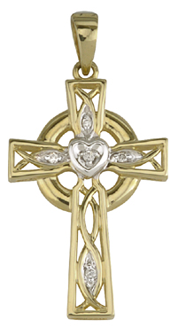 Product image for Celtic Pendant - 14k Two Tone Gold and Diamond Celtic Cross Pendant