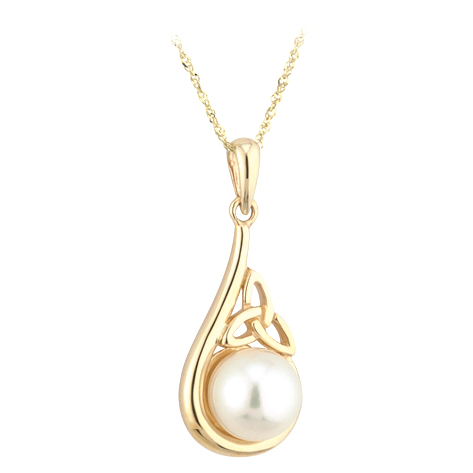 Product image for Celtic Pendant - 14k Gold Trinity Knot Pearl Pendant with Chain