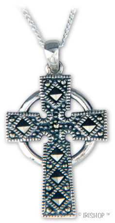Product image for Celtic Pendant - Sterling Silver Marcasite Celtic Cross Pendant with Chain