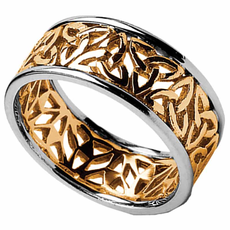 Product image for Trinity Knot Ring - Men's Yellow Gold with White Gold Trim Trinity Filigree Irish Wedding Ring