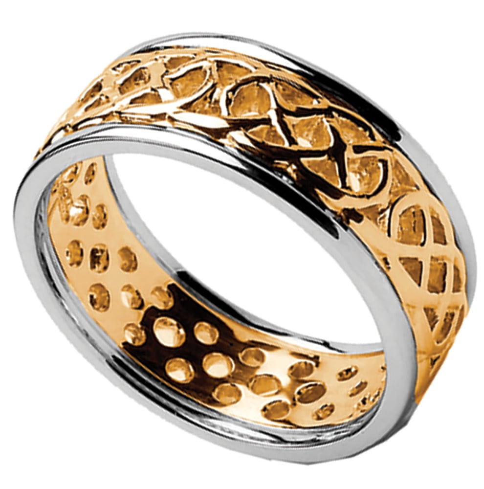 Product image for Celtic Ring - Ladies Yellow Gold with White Gold Trim Pierced Celtic Wedding Ring