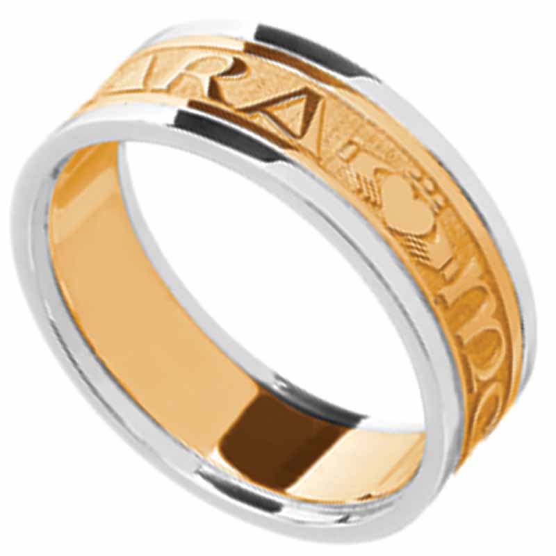 Product image for Mo Anam Cara Ring - Ladies Yellow Gold with White Gold Trim - Mo Anam Cara 'My Soul Mate' Irish Wedding Band