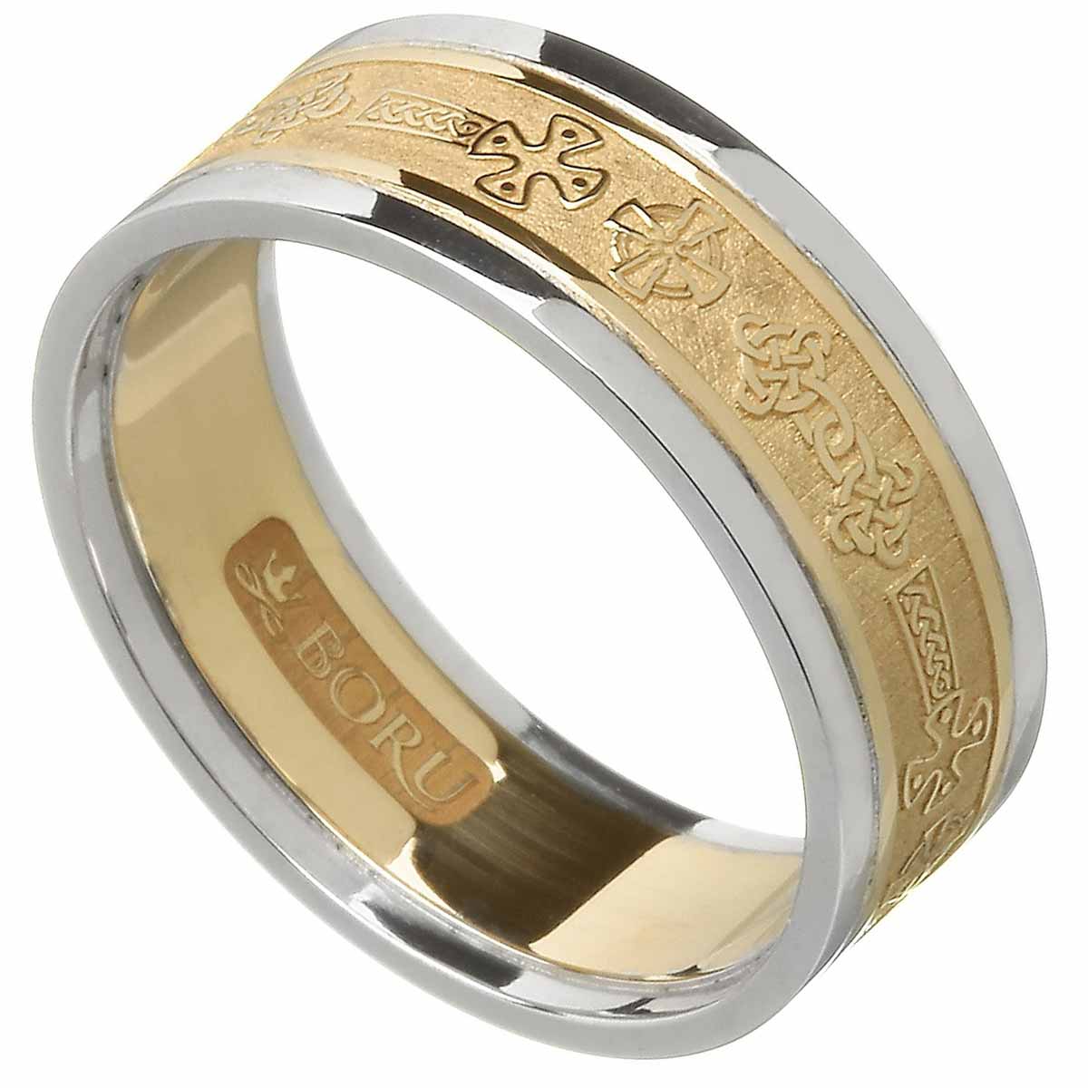 Product image for Celtic Ring - Ladies Yellow Gold with White Gold Trim Celtic Cross Wedding Ring