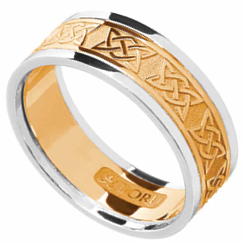 Product image for Irish Ring - Ladies Lovers Knot Wedding Band Yellow Gold with White Gold Rims
