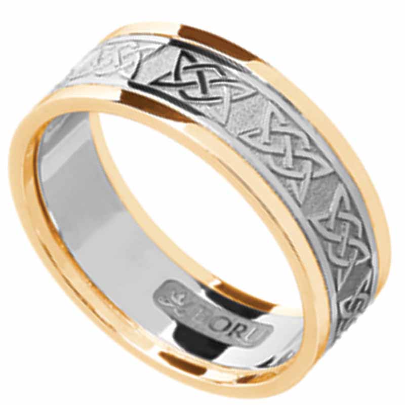 Product image for Irish Ring - Ladies White Gold with Yellow Gold Trim Lovers Knot Wedding Band