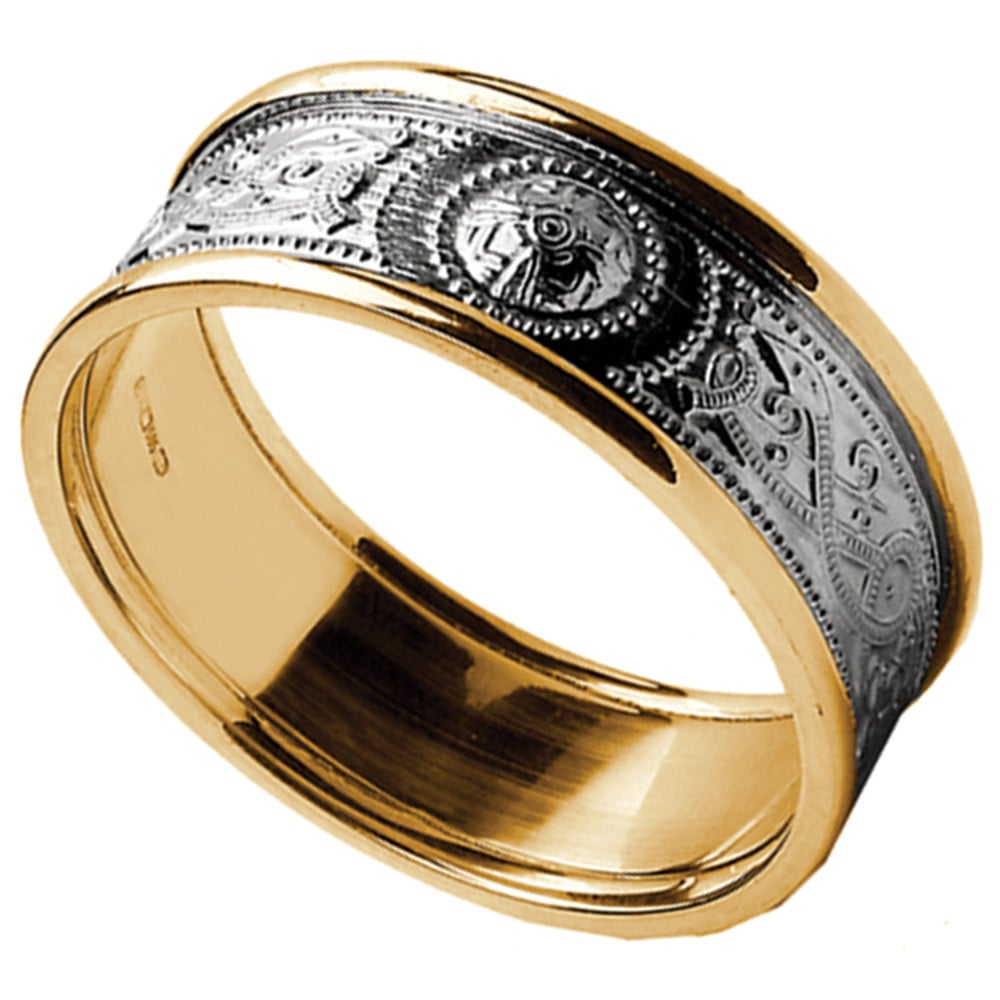 Product image for Celtic Ring - Ladies White Gold with Yellow Gold Trim Warrior Shield Wedding Band