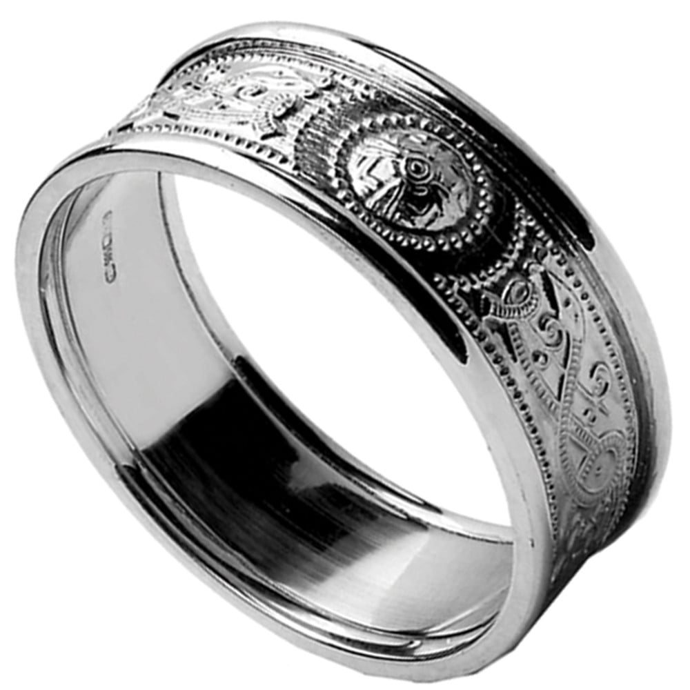 Product image for Celtic Ring - Ladies White Gold Warrior Shield Wedding Band