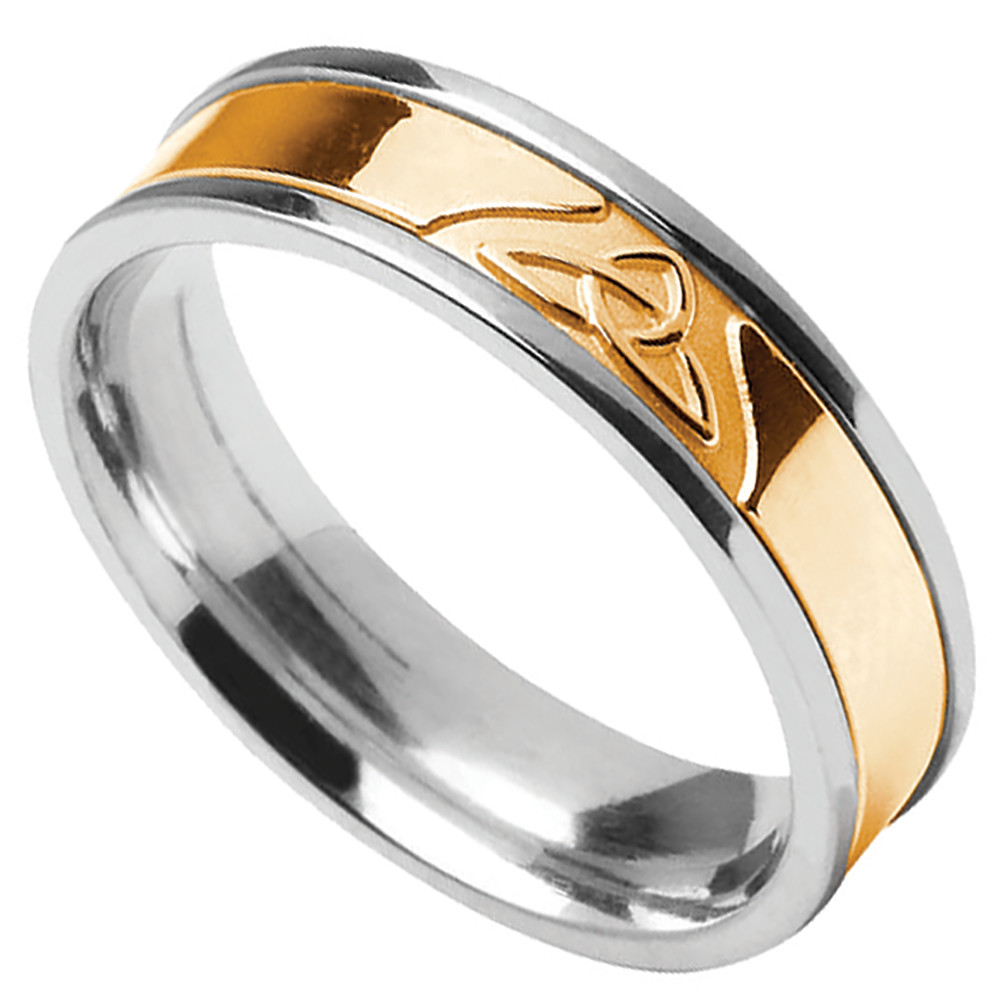 Product image for Trinity Knot Ring - Men's Sterling Silver with 10k Yellow Gold Trinity Knot Irish Wedding Band