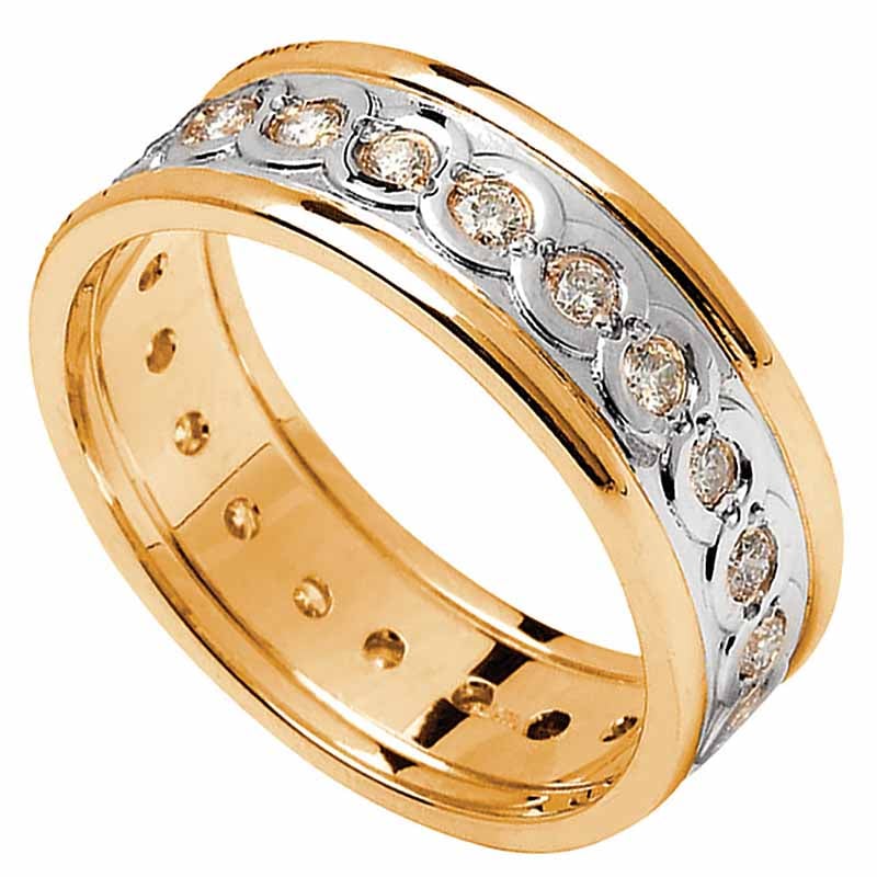 Product image for Celtic Ring - Ladies White Gold with Yellow Gold Trim and Diamond Set Celtic Wedding Ring