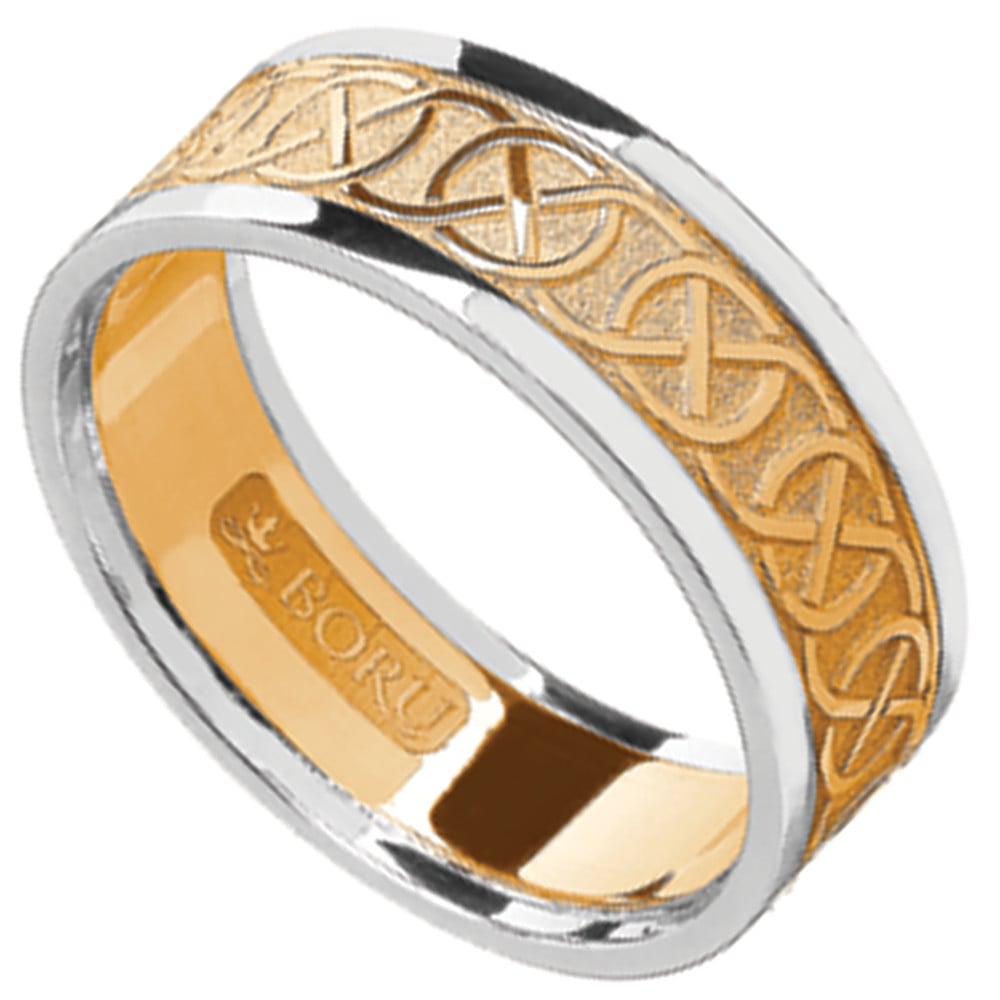 Product image for Celtic Ring - Ladies Yellow Gold with White Gold Trim Celtic Wedding Ring